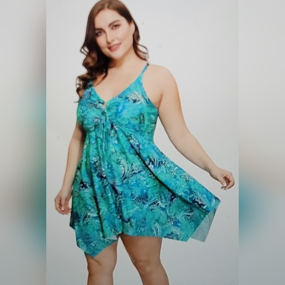 NWT hanna nicole two piece tankini boy short swimdress plus size 28w - Picture 3 of 14